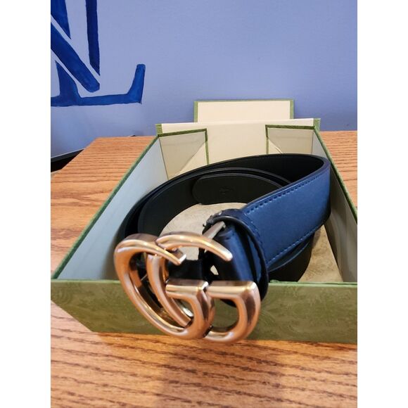 Gucci Black Leather Belt with Gold Double G Buckle main image 5